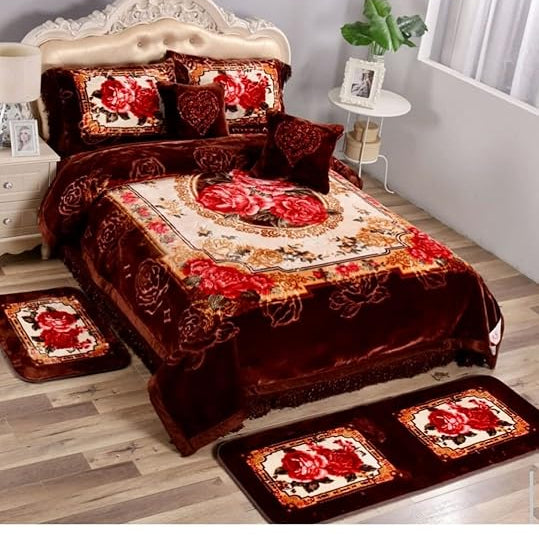 REHMAT Handloom ,Soft Bedding Set 8 Pcs (Quilt, Double Bed Sheet, 2 Pillow Covers, 2 Filled Cushions, 2 Filled Bolster Covers Set (3)